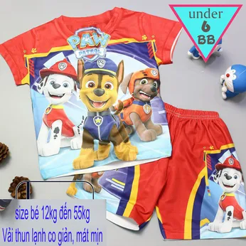 Đồ bộ bé trai thun lạnh tay ngắn in 3D hình chó cứu hộ - PAW Patrol cho bé đi chơi , đi học