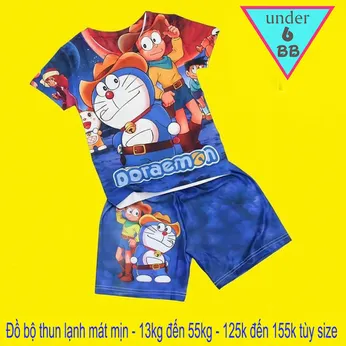 Đồ Bộ bé trai thun lạnh tay ngắn in 3D hình Doraemon siêu đáng yêu cho bé đi chơi , đi học 