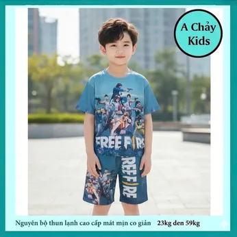 Đồ bộ bé trai thun lạnh tay ngắn in 3D hình game Free Fire cho bé đi chơi , đi học 