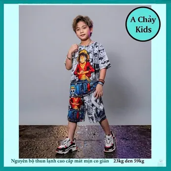 Đồ bộ bé trai thun lạnh tay ngắn in 3D Luffy one piece cho bé đi chơi , đi học