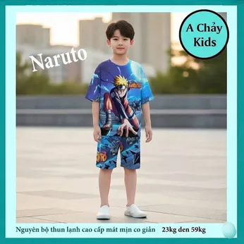 Đồ Bộ bé trai thun lạnh tay ngắn in 3D hình Naruto cho bé đi chơi , đi học