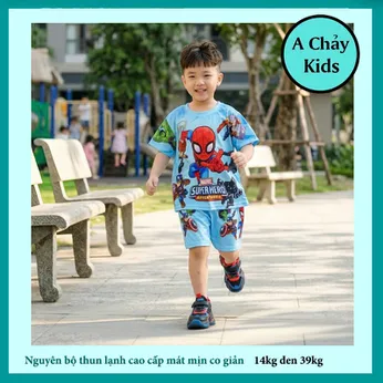 Đồ bộ bé trai thun lạnh tay ngắn in 3D hình siêu nhân nhện cho bé đi chơi , đi học 