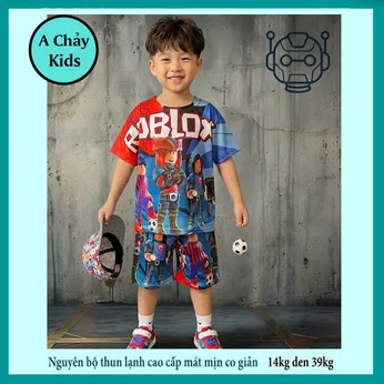 Đồ bộ bé trai thun lạnh tay ngắn in 3D hình Roblox cho bé đi chơi , đi học 