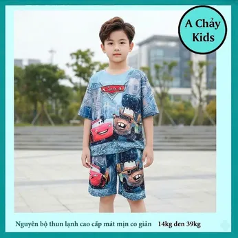 Đồ bộ bé trai thun lạnh tay ngắn in 3D xe Mc Queen cho bé đi chơi ,đi học