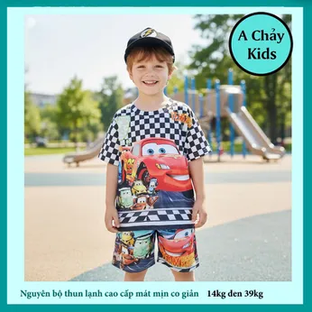 Đồ bộ bé trai thun lạnh tay ngắn in 3D xe Mc Queen cho bé đi chơi ,đi học