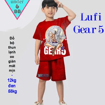Đồ bộ bé trai thun lạnh tay ngắn in 3D hình Luffy Gear 5 cho bé đi chơi ,đi học