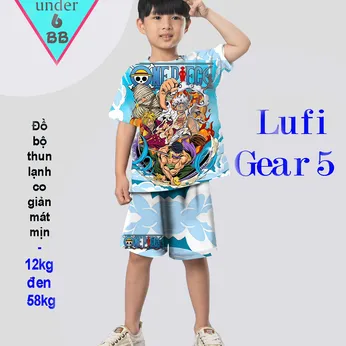 Đồ bộ bé trai thun lạnh tay ngắn in 3D hình Luffy Gear 5 cho bé đi chơi ,đi học