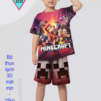 Đồ bộ bé trai thun lạnh tay ngắn in 3D hình  Minecraft cho bé đi chơi , đi học