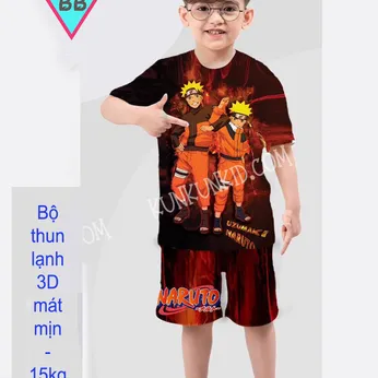 Đồ bộ bé trai thun lạnh tay ngắn in 3D hình Naruto cho bé đi chơi ,đi học 