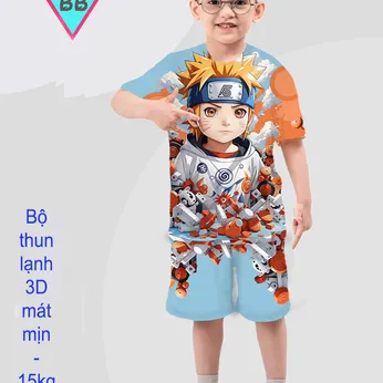 Đồ bộ bé trai thun lạnh tay ngắn in 3D hình nhân vật anime Naruto cho bé đi chơi , đi học 