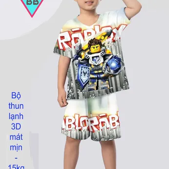 Đồ bộ bé trai thun lạnh tay ngắn in 3D hình Roblox chp bé đi chơi , đi học