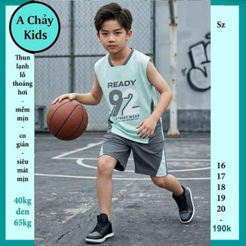 Đồ bộ bé trai thun lạnh sát nách thể thao in số 92 phong cách bóng rổ cho bé