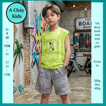 Đồ bộ bé trai thun lạnh sát nách in Hình Cây Dừa cho bé yêu diện mùa hè đi chơi 