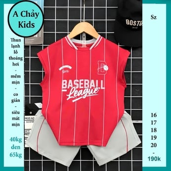Đồ bộ bé trai thun lạnh sát nách in chữ BASEBALL phong cách thể thao cho bé đi chơi , đi học