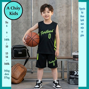 Đồ bộ bé trai thun lạnh sát nách thể thao in số 0 theo style bóng rổ cho bé đi chơi , đi học