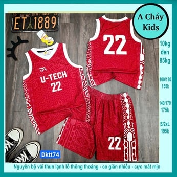 Đồ bộ bé trai thun lạnh sát nách thể thao in số 22 phong cách bóng rổ cho bé đi chơi , đi học