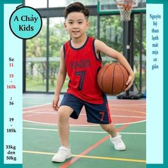 Đồ bộ bé trai thun lạnh sát nách thể thao in số 7 phong cách bóng rổ cho bé đi chơi , đi học