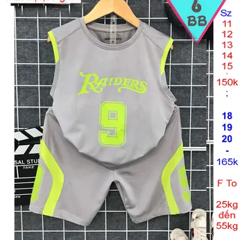 Đồ bộ bé trai thun lạnh sát nách thể thao in họa tiết chữ số Raiders 9 cho bé đi chơi , đi học