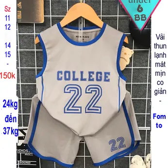 Đồ bộ bé trai thun lạnh sát nách thể thao in họa tiết chữ số College 22 cho bé đi chơi , đi học