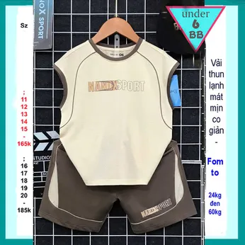 Đồ bộ bé trai thun lạnh sát nách thể thao in chữ mang style bóng rổ cho bé đi chơi , đi học