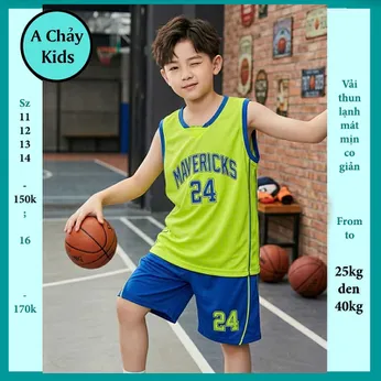 Đồ bộ bé trai thun lạnh sát nách thể thao in số 24 phong cách bóng đá cho bé đi chơi , đi học 