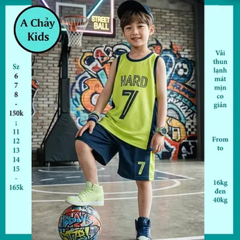 Đồ bộ bé trai thun lạnh sát nách thể thao in số 7 phong cách bóng rổ cho bé đi chơi , đi học