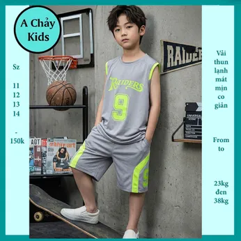 Đồ bộ bé trai thun lạnh sát nách thể thao in chữ số Raiders phong cách bóng rổ 9 cho bé đi chơi , đi học