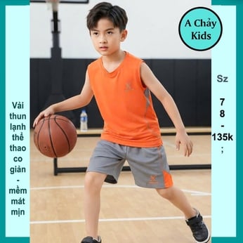 Đồ bộ sát nách thun lạnh in chữ phong cách thể thao bóng rổ cho bé trai đi chơi , đi học
