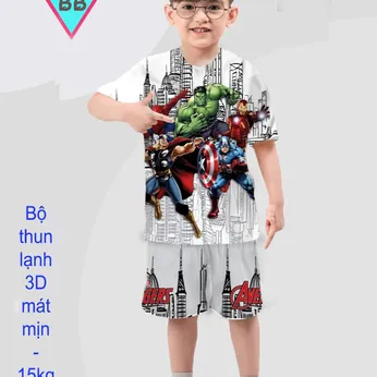Đồ bộ bé trai thun lạnh tay ngắn in 3D hình Marvel cho bé đi chơi ,đi học