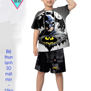 Đồ bộ bé trai thun lạnh tay ngắn in 3D hình Batman cho bé đi chơi ,đi học