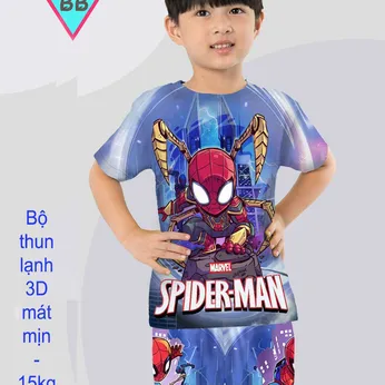 Đồ bộ bé trai thun lạnh tay ngắn in 3D siêu nhân người nhện - Spiderman cho bé đi chơi , đi học 