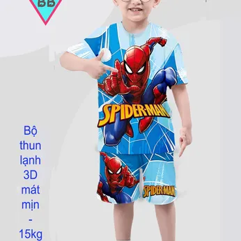 Đồ bộ bé trai thun lạnh tay ngắn in 3D siêu nhân người nhện - Spiderman cho bé đi chơi đi học 