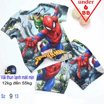 Đồ bộ bé trai thun lạnh tay ngắn in 3D siêu nhân người nhện- spider man cho bé đi chơi , đi học 