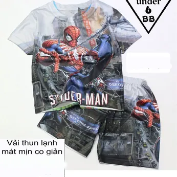 Đồ bộ bé trai thun lạnh tay ngắn in 3D siêu nhân người nhện- spider man cho bé đi chơi , đi học