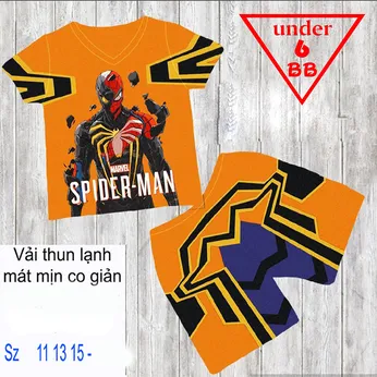 Đồ bộ bé trai thun lạnh tay ngắn in 3D hình siêu nhân nhện - Spiderman cho bé đi chơi , đi học 