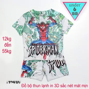 Đồ bộ bé trai thun lạnh tay ngắn in 3D siêu nhân người nhện- spider man cho bé đi chơi , đi học 