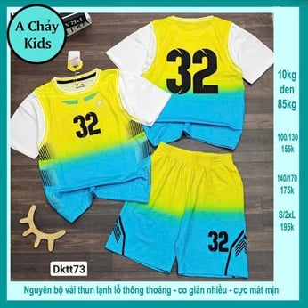 Đồ bộ bé trai thun lạnh thể thao in số 32 phong cách bóng rổ cho bé diện đi chơi , đi học