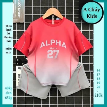 Đồ bộ bé trai thun lạnh thể thao in chữ ALPHA phối loang phong cách cá tính cho bé đi chơi , đi học
