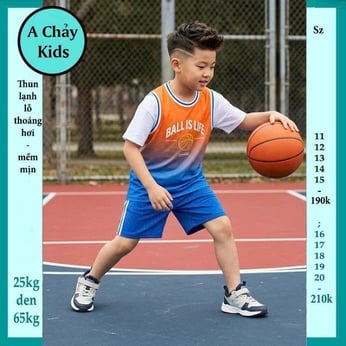 Đồ bộ bé trai thun lạnh thể thao in chữ BALL IS LIFE phối màu phong cách bóng rổ 