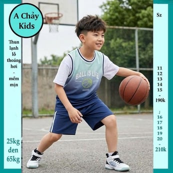Đồ bộ bé trai thun lạnh thể thao in chữ BALL IS LIFE phối màu phong cách bóng rổ 