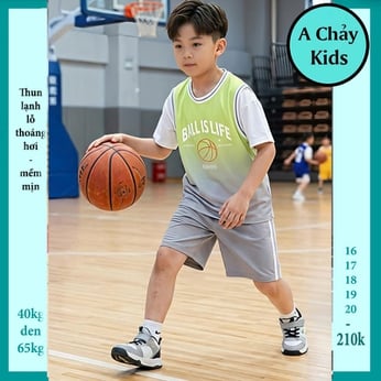 Đồ bộ bé trai thun lạnh thể thao in chữ BALL IS LIFE phối màu phong cách bóng rổ 