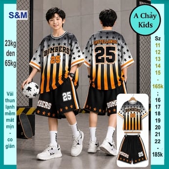 Đồ bộ bé trai thun lạnh thể thao in chữ BOMBERS 25 phong cách bóng đá cá tính cho bé diện đi chơi ,đi học