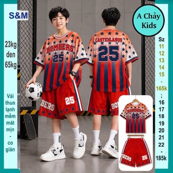 Đồ bộ bé trai thun lạnh thể thao in chữ BOMBERS 25 phong cách bóng đá cá tính cho bé diện đi chơi ,đi học