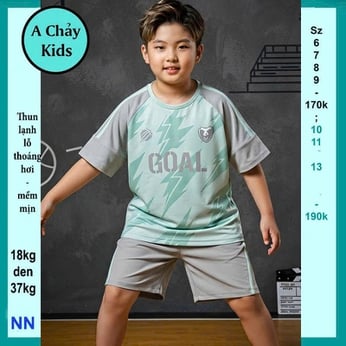 Đồ bộ bé trai thun lạnh thể thao in chữ phong cách bóng đá cá tính cho bé đi chơi , đi học