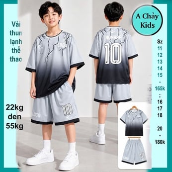 Đồ bộ bé trai thun lạnh thể thao in số 10 phối màu loang phong cách bóng đá cho bé diện đi chơi , đi học