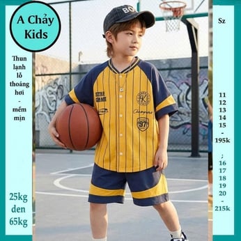 Đồ bộ bé trai thun lạnh thể thao in chữ phong cách bóng  rổ cho bé diện đi chơi , đi học