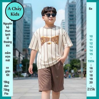 Đồ bộ bé trai thun lạnh thể thao in chữ  phối sọc phong cách cá tính cho bé đi chơi , đi học