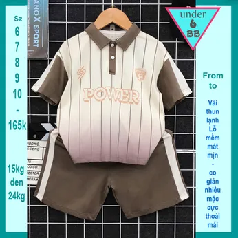 Đồ bộ bé trai thun lạnh thể thao  ( style polo) in chữ power phối màu loang phong cách bóng đá cho bé diện đi chơi , đi học