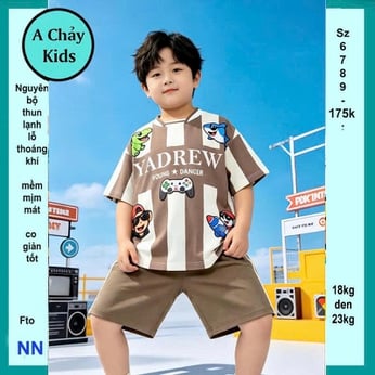 Đồ bộ bé trai thun lạnh thể thao in chữ YADREW phong cách cá tính vừa dễ thương cho bé diện đi phố , đi học