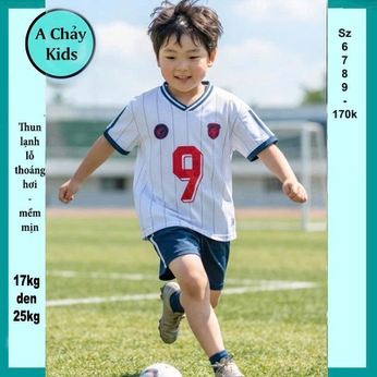 Đồ bộ bé trai thun lạnh thể thao in số 09 phong cách bóng đá cá tính cho bé đi chơi , đi học